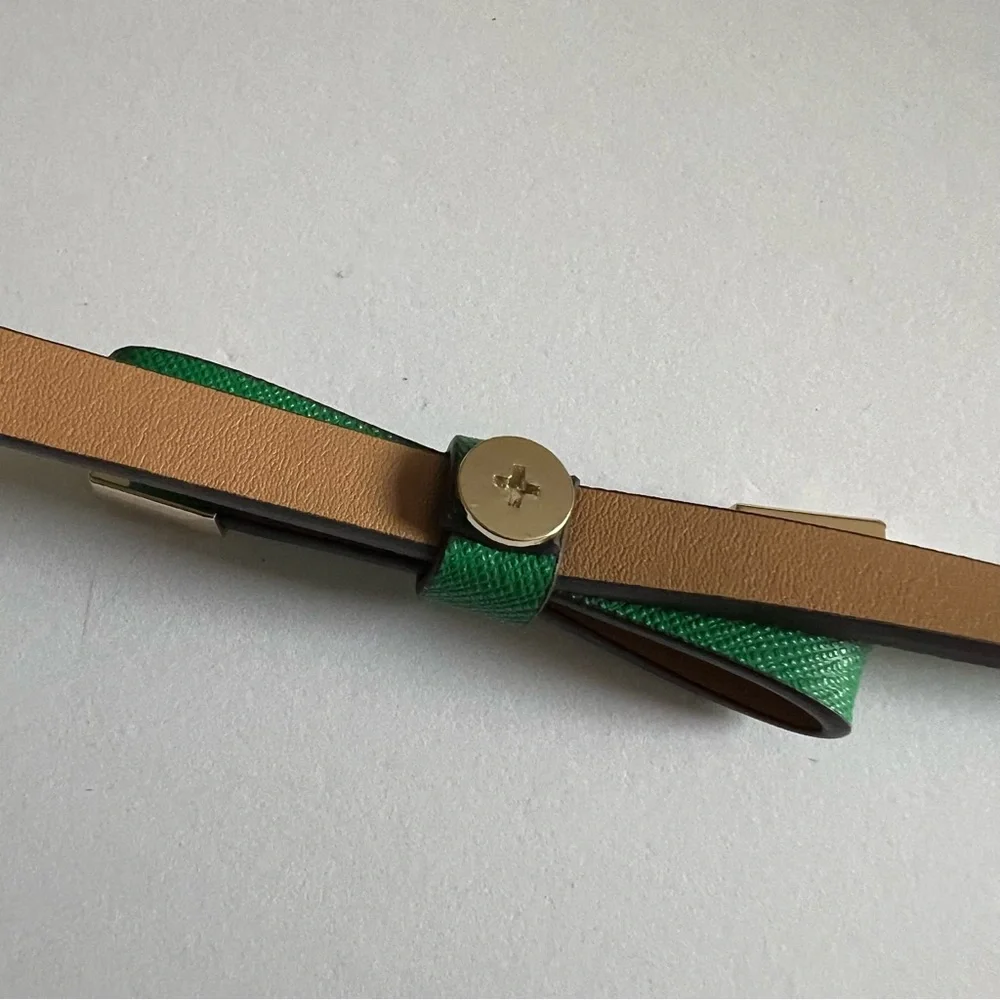 KATE SPADE SKINNY BOW FRONT SAFFIANO LEATHER BELT GREEN SIZE SMALL NWT